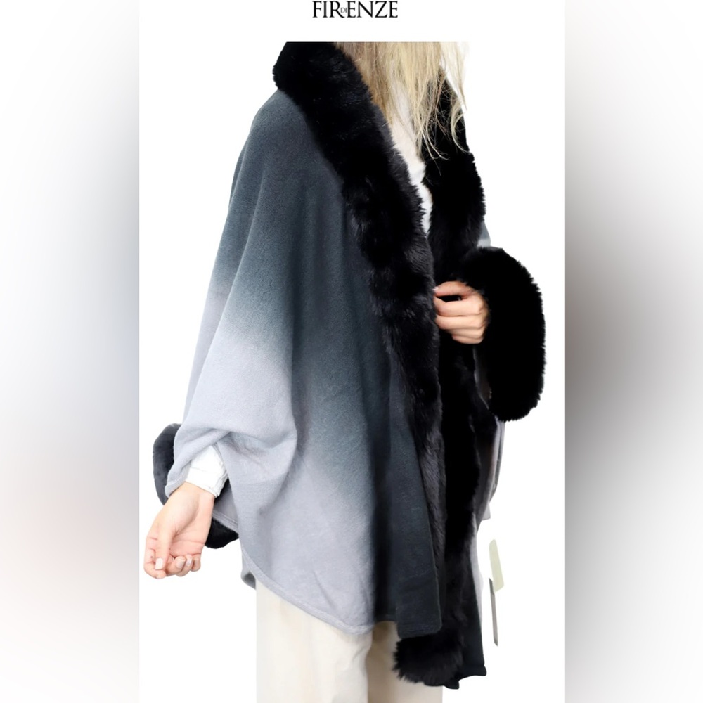 LA FIORENTINA OMBRE CAPE WITH FAUX TRIM - BLACK